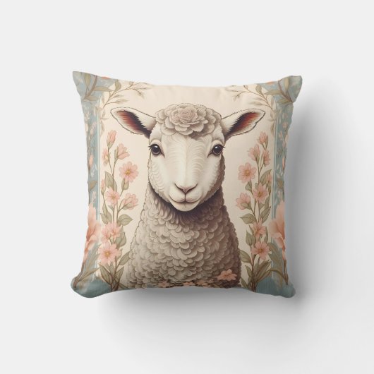 Cute Lamb Delicate Pastel Floral Kussen (Voorkant)