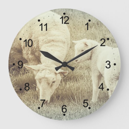 Cute Lamb en Mama Ewe Sheep Large Clock Grote Klok (Voorkant)