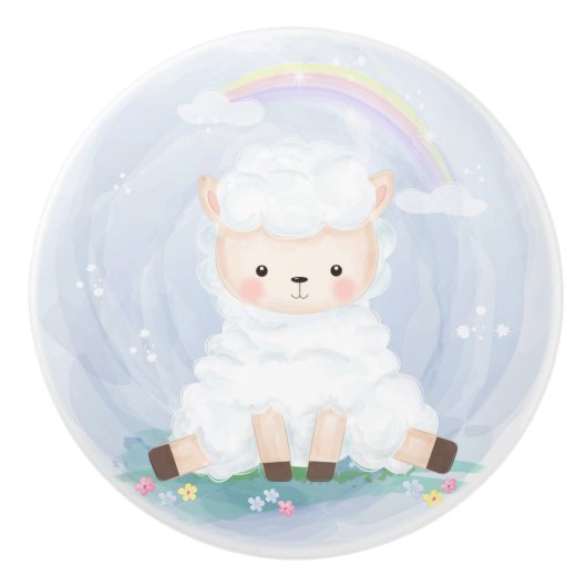 Cute Lamb en Rainbow Ceramic Knob Keramische Knop (Voorkant)