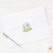 Cute Lamb en roze Butterflies Square Sticker (Envelop)