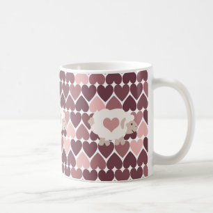 Cute lamb en roze harten koffiemok