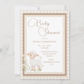 Cute Lamb Gingham Vintage Baby Shower Invitation Kaart (Voorkant)