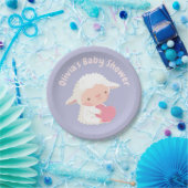 Cute Lamb Hugging Heart Baby shower Supply Papieren Bordje (Feest)