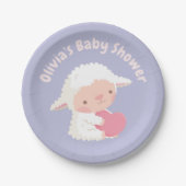 Cute Lamb Hugging Heart Baby shower Supply Papieren Bordje (Voorkant)