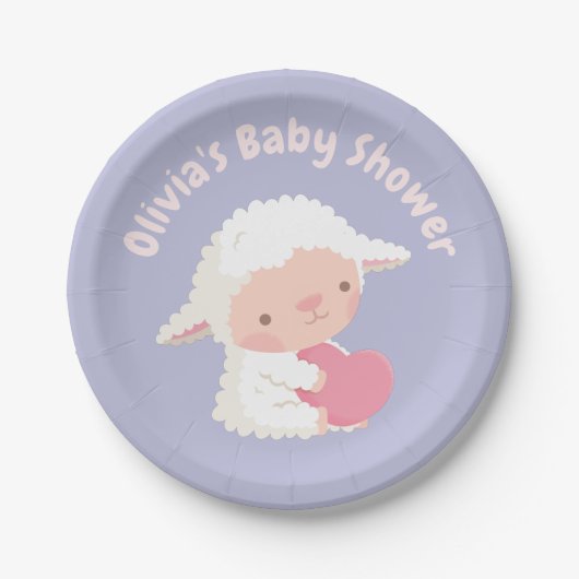 Cute Lamb Hugging Heart Baby shower Supply Papieren Bordje (Voorkant)