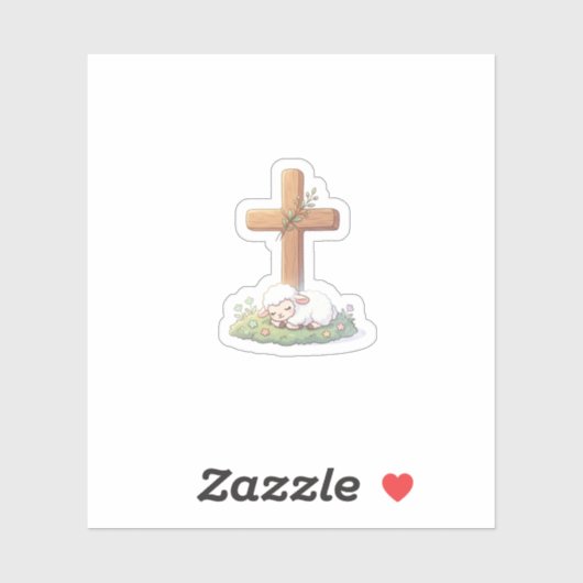 Cute Lamb of God & Cross Religious Easter Sticker (Vel)