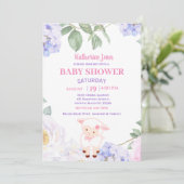 Cute Lamb Paars Floral Baby shower Kaart (Staand voorkant)