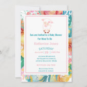 Cute Lamb Pink Floral Baby shower Invitation Kaart (Voorkant)