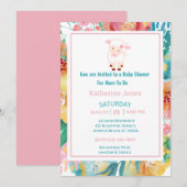 Cute Lamb Pink Floral Baby shower Invitation Kaart (Voorkant / Achterkant)