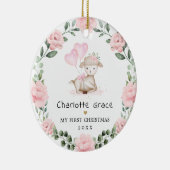 Cute Lamb Pink Floral Wreatal Baby Eerste Kerstmis Keramisch Ornament (Rechts)