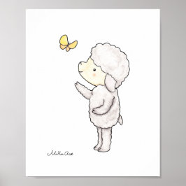 Cute Lamb Sheep Butterfly Nursery Art Poster