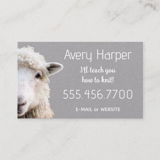 Cute Lamb Sheep Knitting Instructor Teacher Card Visitekaartje (Voorkant)
