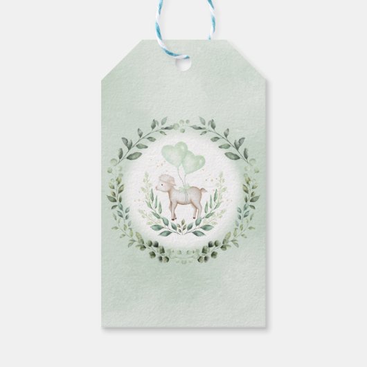Cute Lamb Spring Greenery Baby shower Dank u Cadeaulabel (Achterkant)