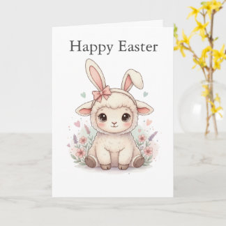 Cute Lamb with Bunny Ears Pastel colors Easter Kaart