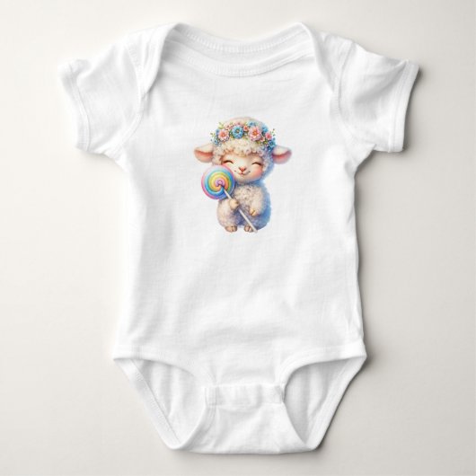 Cute Lamb with Lollipop - Whimsical Nursery Romper (Voorkant)