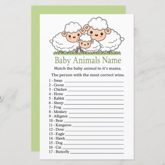 Cute Lambs Baby Animals Name Game (Voorkant / Achterkant)