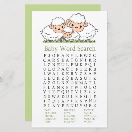 Cute lambs Baby shower Word Search Game (Voorkant / Achterkant)