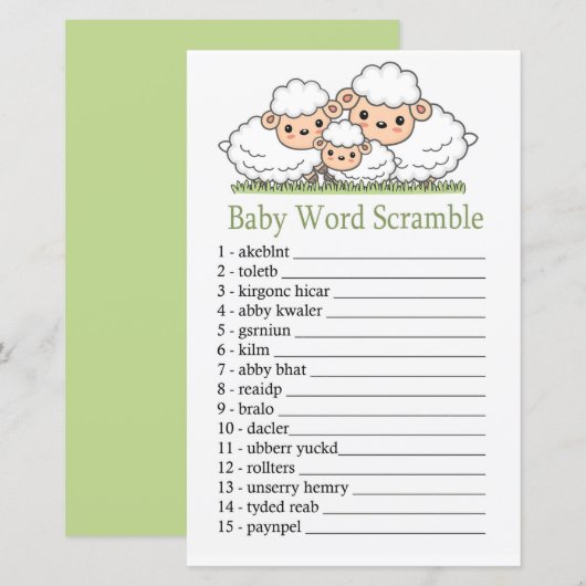 Cute lambs Baby word scramble game (Voorkant / Achterkant)