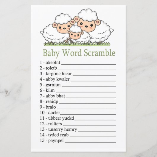 Cute lambs Baby word scramble game (Voorkant)