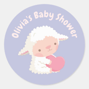 Cute Lammetje Knuffelt Hart Babyshower Decoratie Ronde Sticker