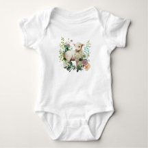 Cute Lammetje met Bloemen Baby Bodysuit – Sweet Fa