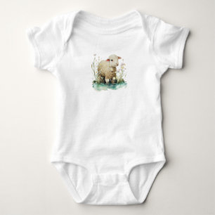 Cute Lammetje met Bloemen Baby Bodysuit – Sweet Fa