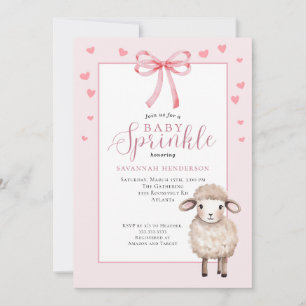 Cute Lammetje Roze Strik Baby Sprinkle Feest Kaart