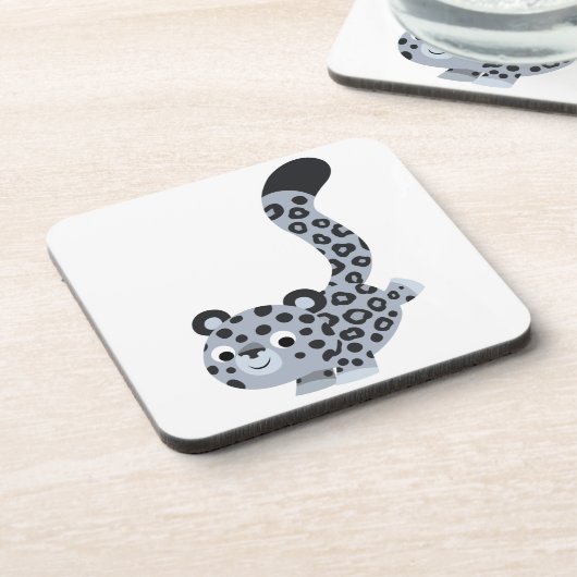 Cute Landing Cartoon Snow Leopard Onderzetters Set (Linkerzijde)