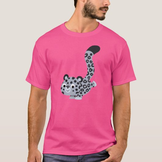 Cute Landing Cartoon Snow Leopard T-Shirt (Voorkant)