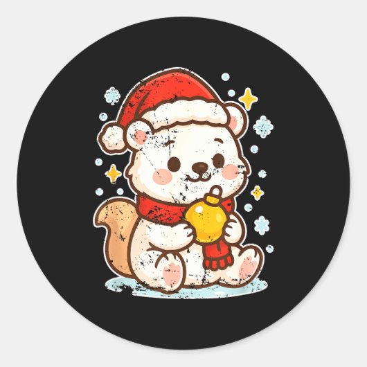 Cute Lar Bear Winter With Santa Hat  Ronde Sticker (Voorkant)