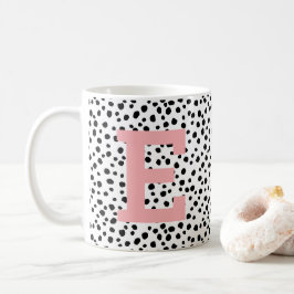 Cute Large Pink Initiaal on Dalmatian Spot Pattern Koffiemok