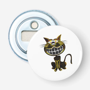 CUTE LAUGHING BLACK AND BRIGHT YELLOW CAT BUTTON FLESOPENER