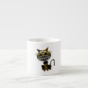 CUTE LAUGHING BLACK AND BRIGHT YELLOW CAT ESPRESSO KOP