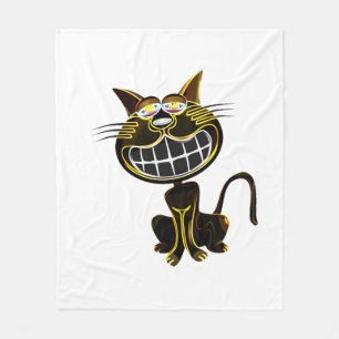 CUTE LAUGHING BLACK AND BRIGHT YELLOW CAT FLEECE DEKEN