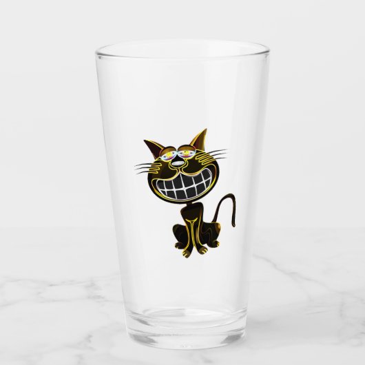 CUTE LAUGHING BLACK AND BRIGHT YELLOW CAT GLAS (Voorkant)