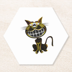 CUTE LAUGHING BLACK AND BRIGHT YELLOW CAT KARTONNEN ONDERZETTERS