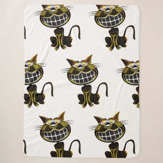 CUTE LAUGHING BLACK AND BRIGHT YELLOW CAT SHERPA DEKEN (Voorkant)