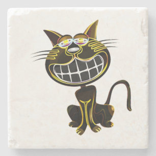 CUTE LAUGHING BLACK AND BRIGHT YELLOW CAT STENEN ONDERZETTER