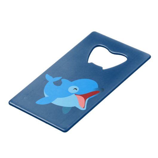 Cute Laughing Cartoon Dolphin Creditkaart Flessenopener (Voorkant Gekanteld)