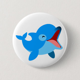 Cute Laughing Cartoon Dolphin Ronde Button 5,7 Cm