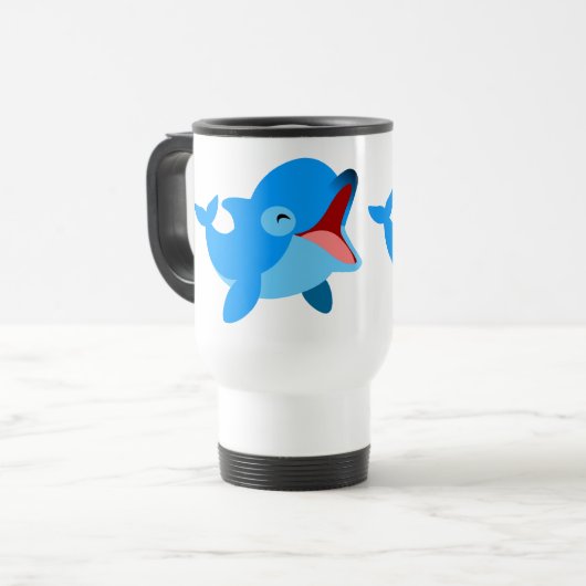 Cute Laughing Cartoon Dolphin Travel Mug Reisbeker (Voorkant links)