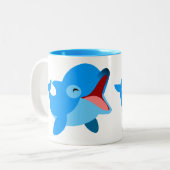Cute Laughing Cartoon Dolphin Tweekleurige Koffiemok (Voorkant links)