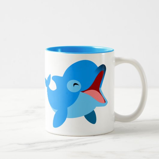 Cute Laughing Cartoon Dolphin Tweekleurige Koffiemok (Rechts)