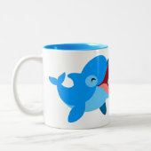 Cute Laughing Cartoon Dolphin Tweekleurige Koffiemok (Links)