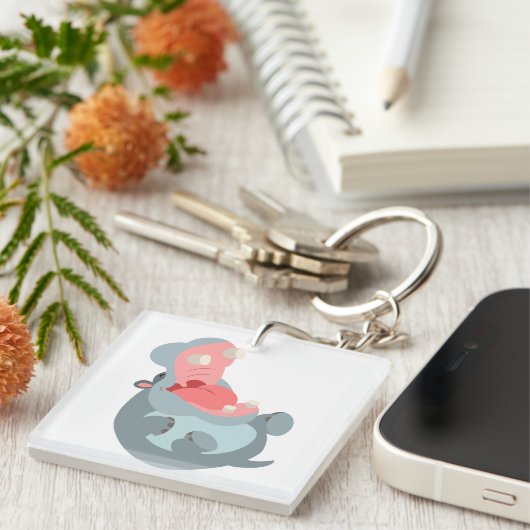 Cute Laughing Cartoon Hippo AcrylSleutelhanger Sleutelhanger (Voorkant Rechts)