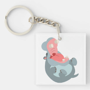 Cute Laughing Cartoon Hippo AcrylSleutelhanger Sleutelhanger