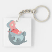 Cute Laughing Cartoon Hippo AcrylSleutelhanger Sleutelhanger (Achterkant)