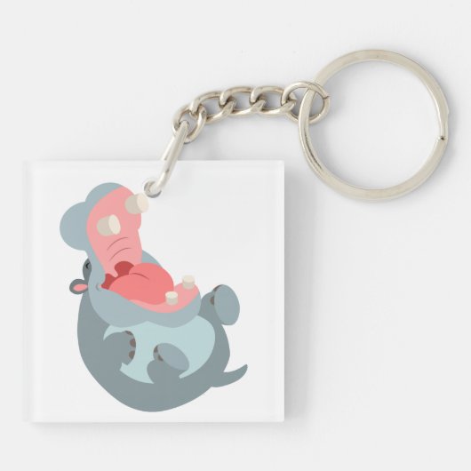 Cute Laughing Cartoon Hippo AcrylSleutelhanger Sleutelhanger (Achterkant)