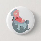 Cute Laughing Cartoon Hippo Button Badge (Voorkant)