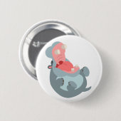 Cute Laughing Cartoon Hippo Button Badge (Voorkant /achterkant)